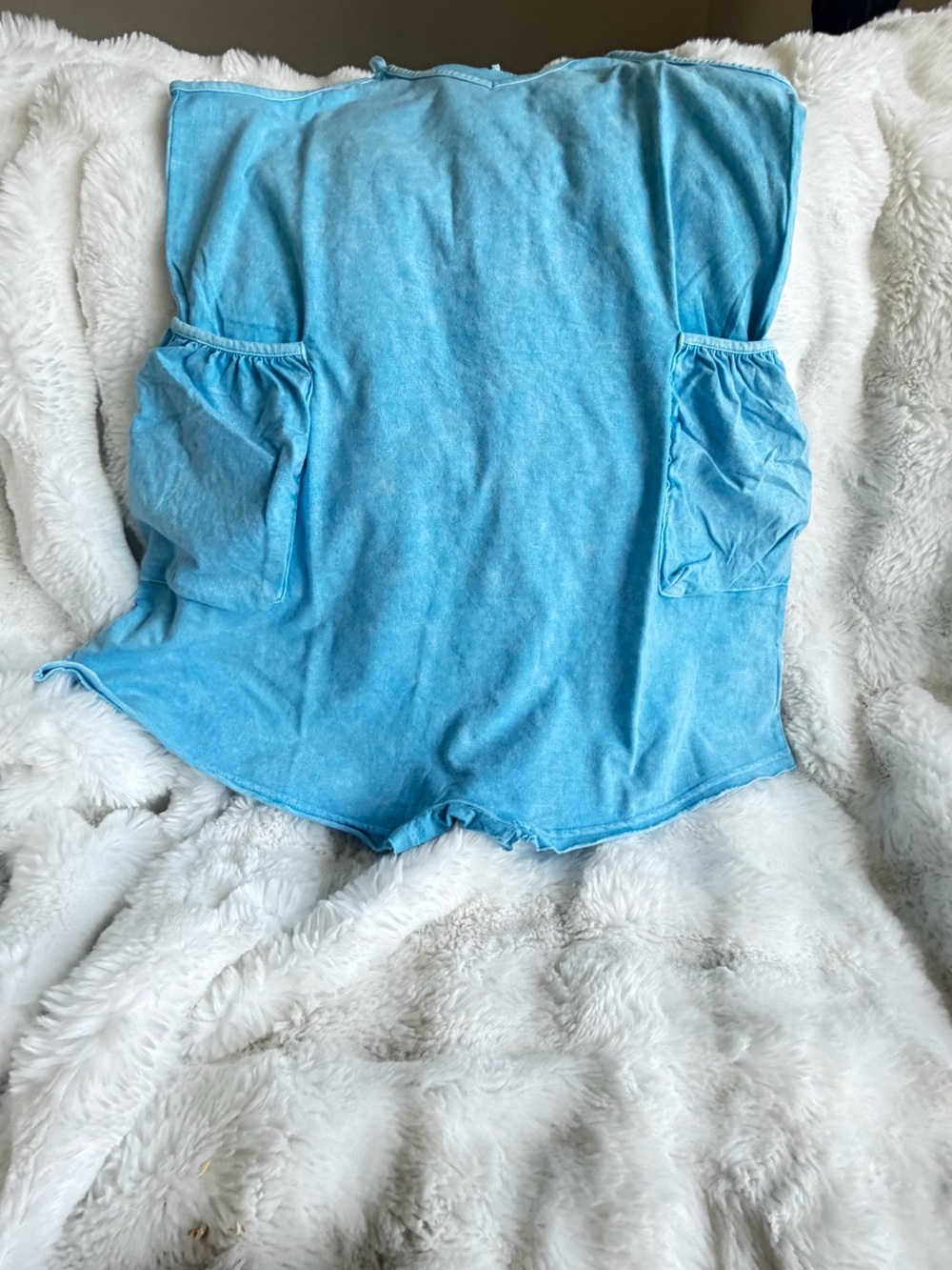 NWOT Zenana Acid Wash Slouchy Knit Romper with Oversized Pockets. Size Medium - Picture 7 of 11